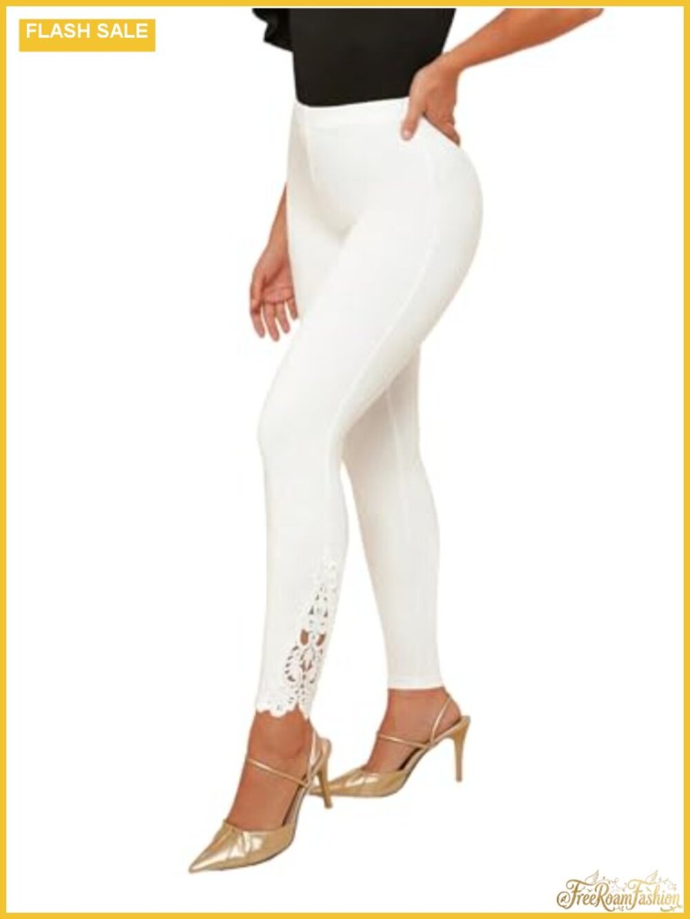 Lace Trim Leggings Buttery Soft Stretchy High Waist Yoga Capri Tights